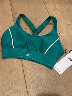 ALO Yoga Teal Sports Bra with White Trim